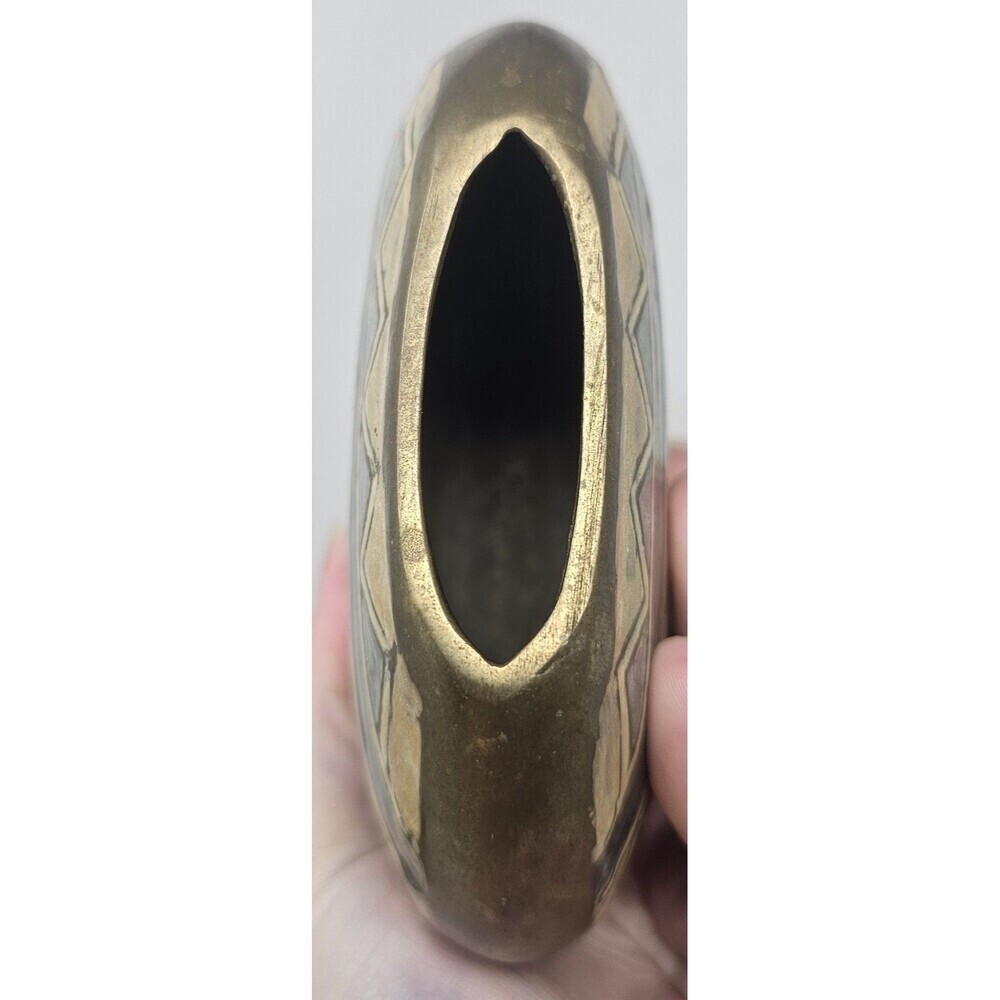 Vintage Small Geometric Enameled Painted Multicolor Brass Vase India 5"x5" - Picture 7 of 10